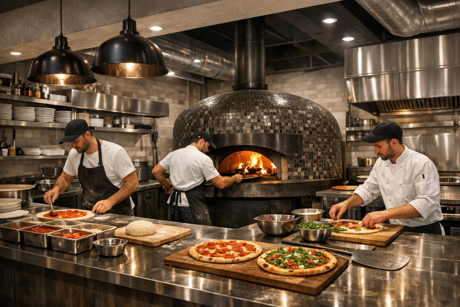 Modern pizzeria with open kitchen concept