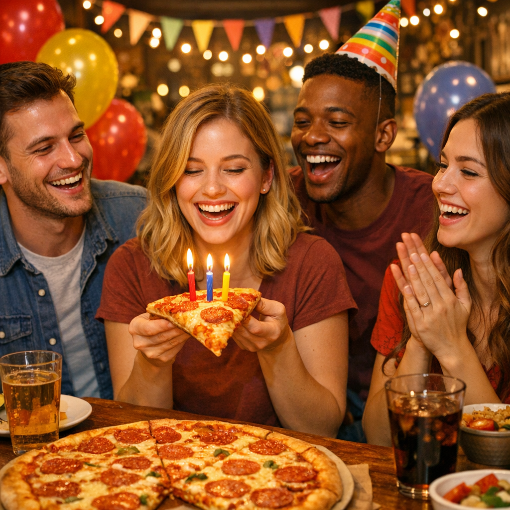 Birthday celebration at pizzeria